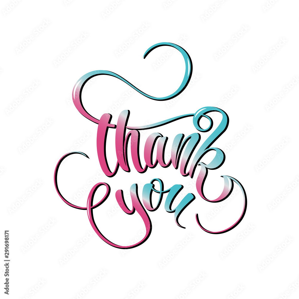 Vector illustration with hand lettering - Thank you. Isolated word. Elegant color lettering on a white background. For web banner, greeting card, poster