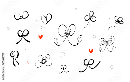 Decoration holidays bows set .Doodle emblem design elements for health, treatment, medical, cosmetic.