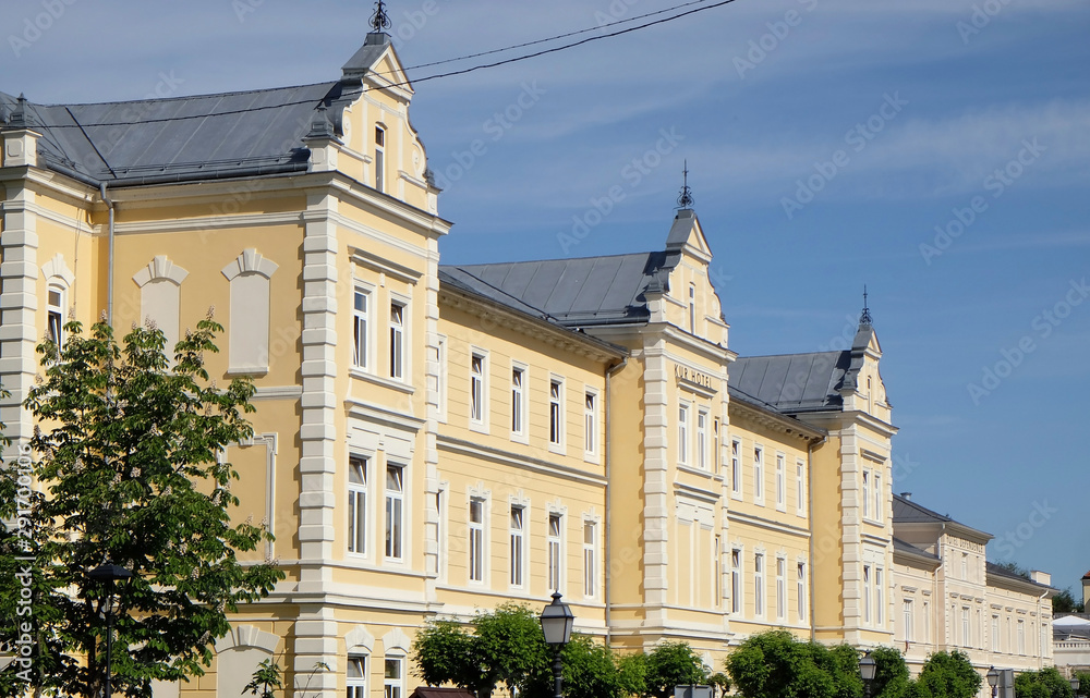 Obraz premium Kursalon in Lipik, largest and most representative building in Lipik health resort is now used as a hospital. Lipik, Croatia 