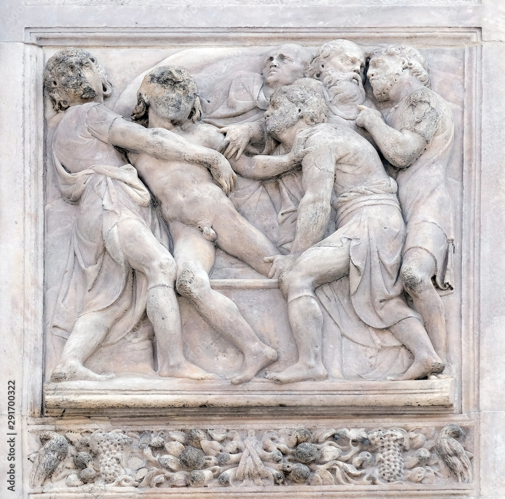 Joseph thrown into the cistern by Amico Aspertini, right door of San Petronio Basilica in Bologna, Italy Joseph thrown into the cistern by Amico Aspertini, right door of San Petronio Basilica in Bologna, Italy