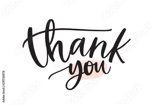 Thank you handwritten ink pen vector lettering. Thankfulness words, gratitude expression phrase isolated on white background. Thanksgiving postcard, greeting card decorative freehand calligraphy.