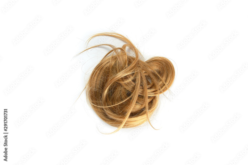 Disheveled brown hair in shape of circle, isolated on white background Disheveled brown hair in shape of circle, isolated on white background