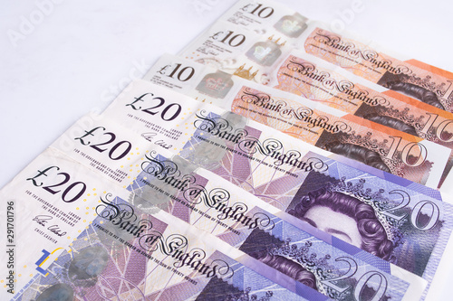 UK pound,money of United kingdom close up on white, Pound UK note