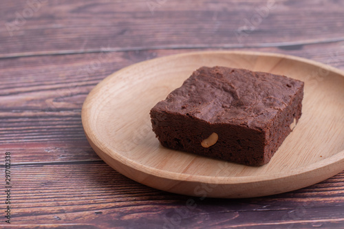 brownies on wooden background