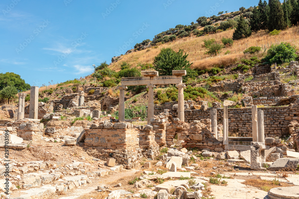 Ancient Roman Archaeological site of Ephesus, Anatolia, a popular tourist attraction.