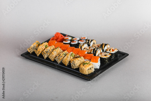 japanese national food, sushi on light background