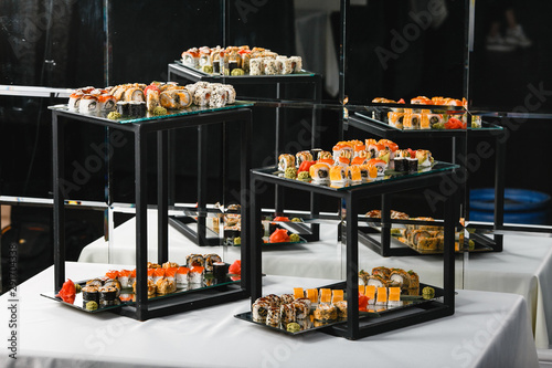 japanese national food, sushi on light background