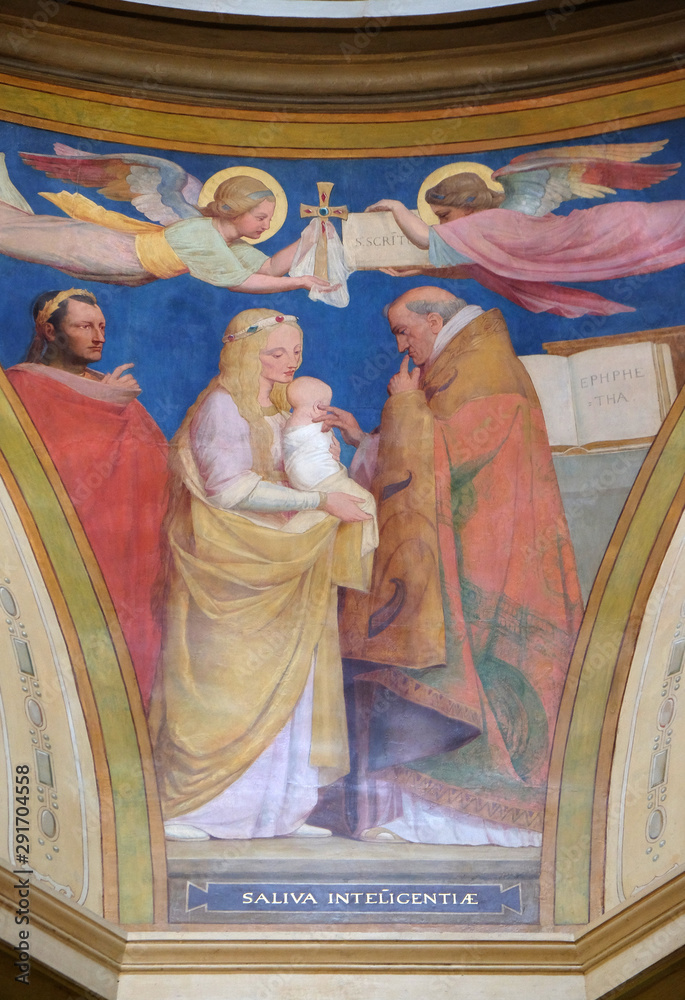 Fototapeta Fresco painting in the Notre Dame de Lorette in Paris, France