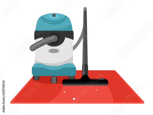 Vacuum cleaner for carpet and carpet covering. Vector illustration in flat style.
