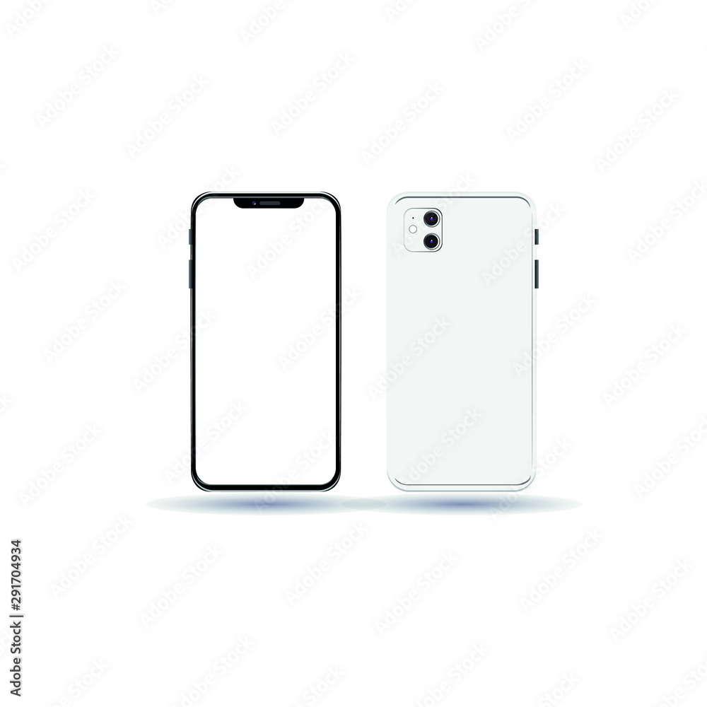 New smartphone vector flat illustration. The layout of the smartphone with a white screen. Front and back side. New smartphone vector flat illustration. The layout of the smartphone with a white screen. Front and back side.