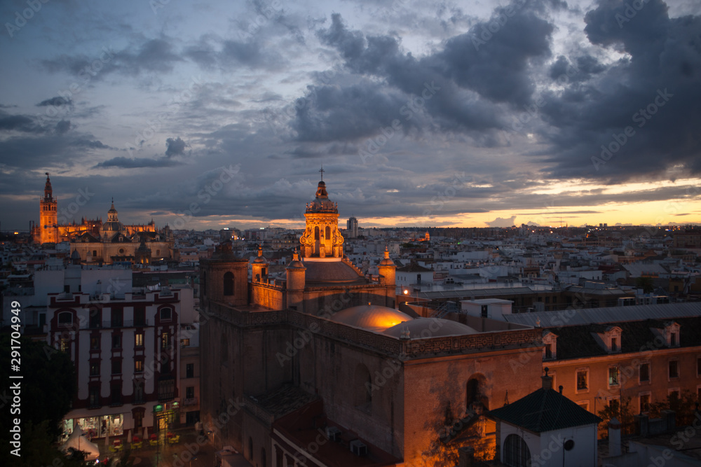 panoramic view of Seville at sunset