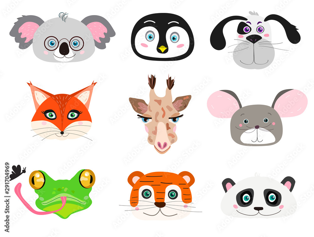 Cute vector animals. Children, baby,kid print. Cuties clipart. Kawaii