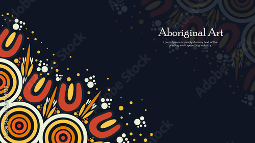 Aboriginal art vector banner with text.