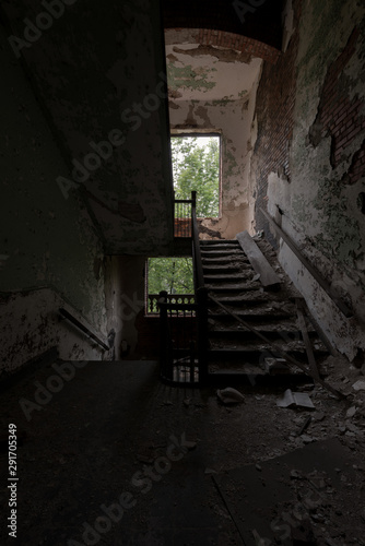 Derelict School Building Staircase at Abandoned Church - Cleveland, Ohio