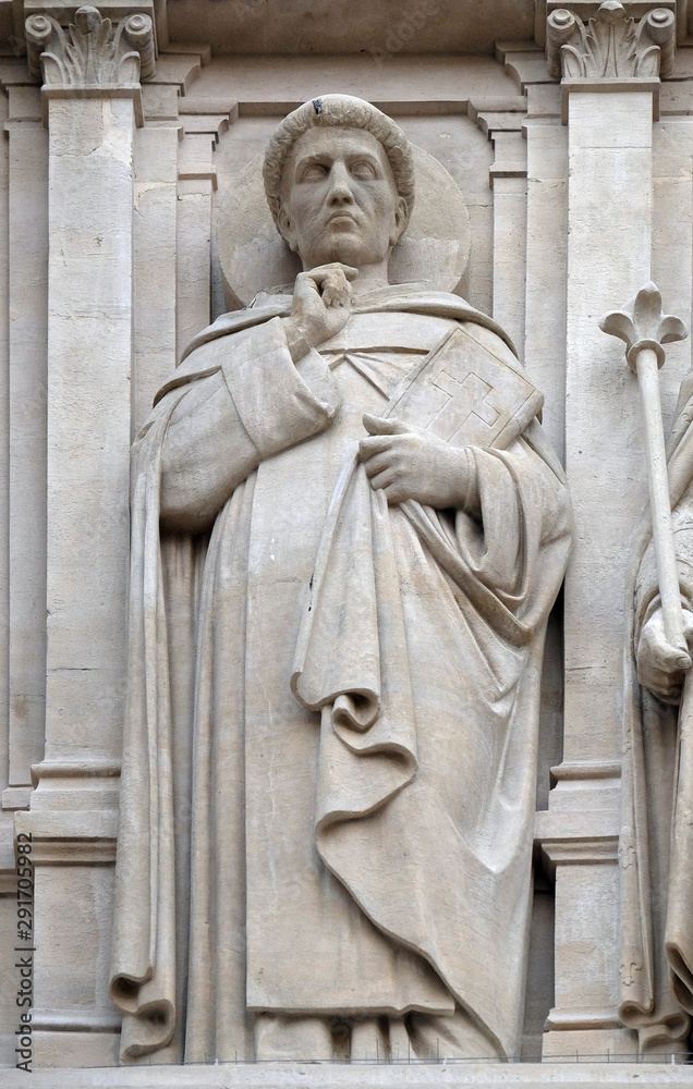 Saints Dominic, statue on the facade of Saint Augustine church in Paris, France