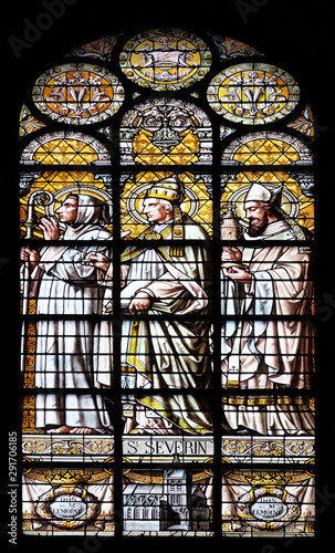 Saint Severin, stained glass window in the Saint Augustine church in Paris, France 