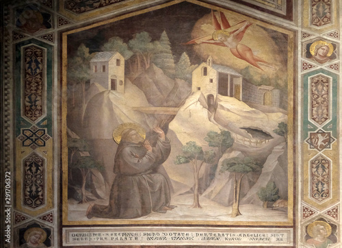St. Francis Receiving the Stigmata, fresco by Giotto, in the Bardi Chapel of the Basilica of Santa Croce (Basilica of the Holy Cross) in Florence, Italy photo