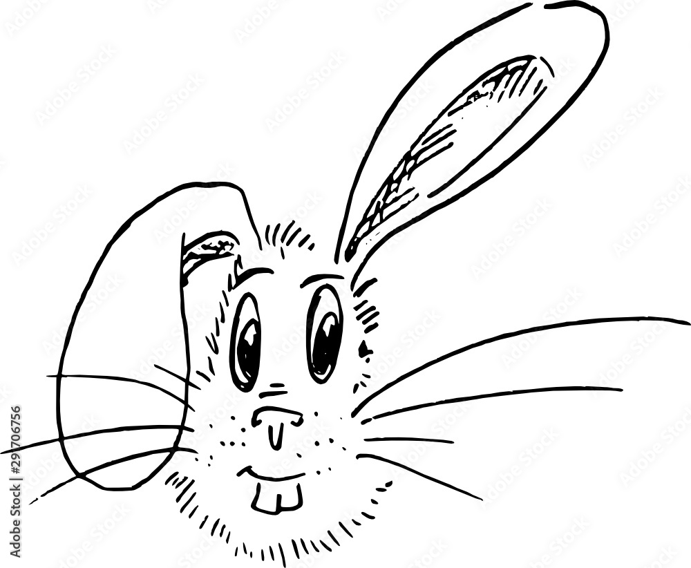Obraz premium Black ink illustration - funny rabbit - comic style drawing