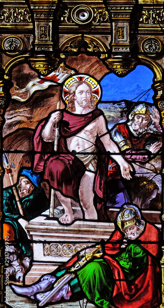 Resurrection of Christ, stained glass windows in the Saint Gervais and Saint Protais Church, Paris, France