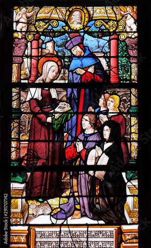Offering of Anne and Joachim, stained glass windows in the Saint Gervais and Saint Protais Church, Paris, France 