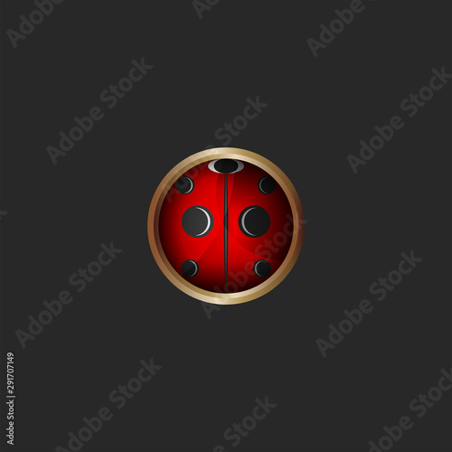 Pattern ladybug 3d icon, bug logo round shape metal frame