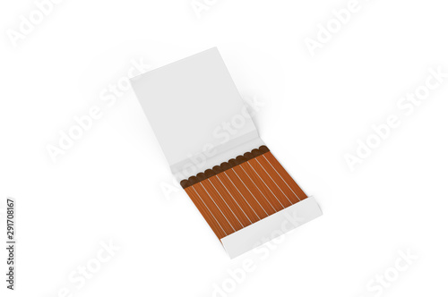 Paper book of matches mockup template on isolated white background, matchsticks in a matchbox, 3d illustration