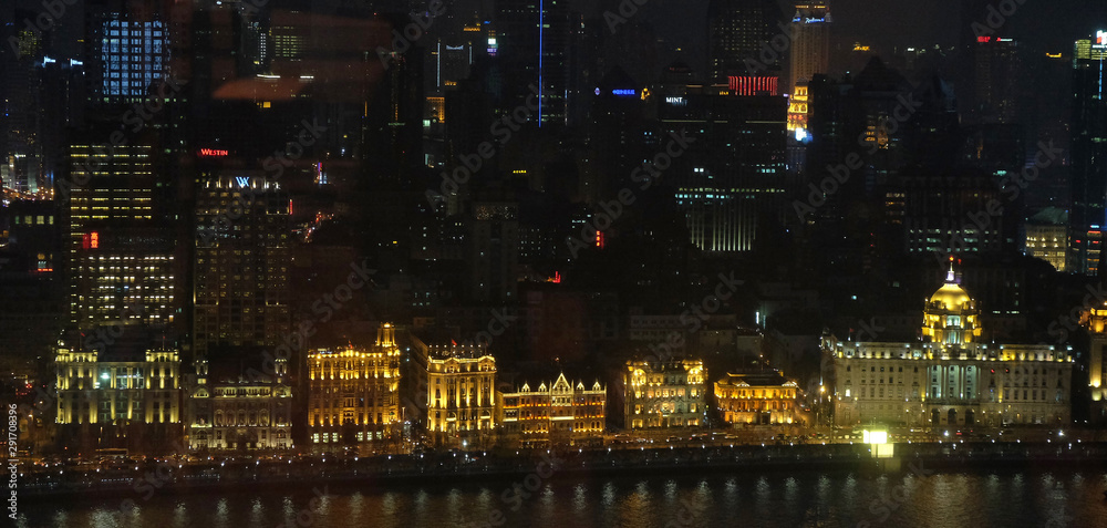 Night view to the riverside business center in Shanghai, China