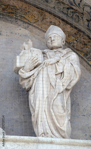 Saint, Lunette of San Petronio Basilica by Jacopo della Quercia in Bologna, Italy