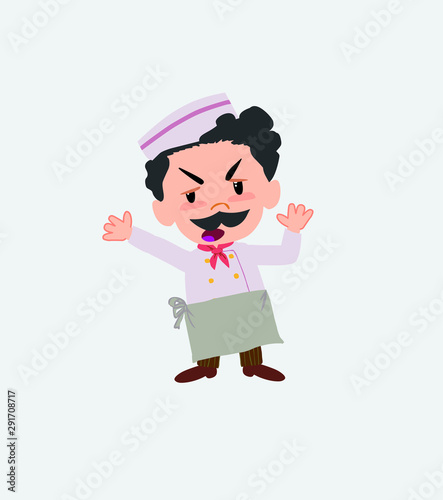 Chef argues something with a gesture of discontent.