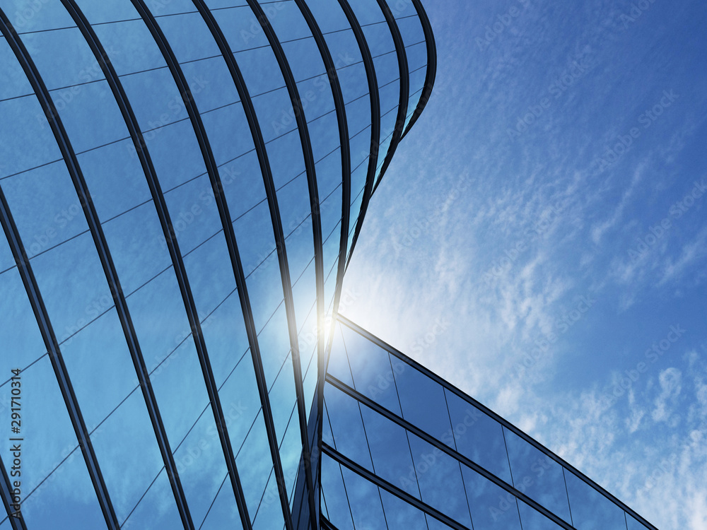 Perspective of high rise building and dark steel window system with ...