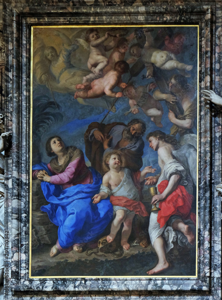 The Holy Family with angels and symbols of the passion 
