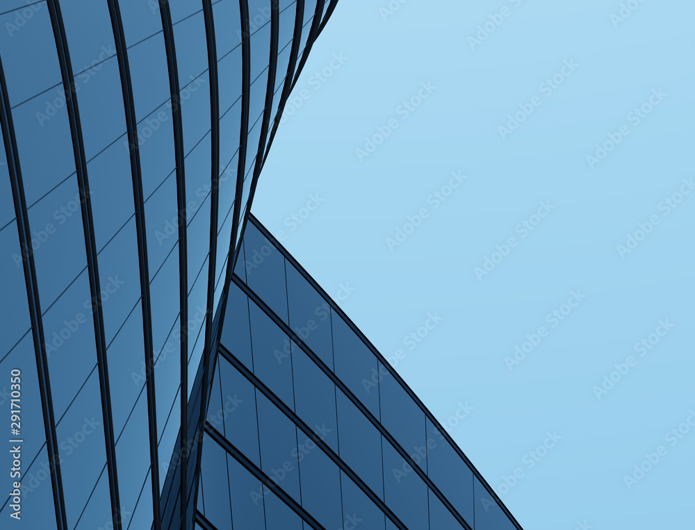 Perspective of high rise building and dark steel window system with clouds reflected on the glass.Business concept of future architecture,lookup to the angle of the building corner. 3d rendering Perspective of high rise building and dark steel window system with clouds reflected on the glass.Business concept of future architecture,lookup to the angle of the building corner. 3d rendering