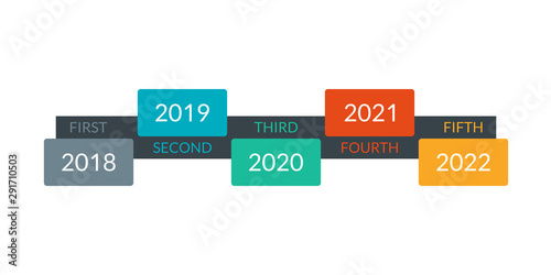 Timeline infographic template with 5 steps, levels or optios. Business design elements for information brochure, presentation, banner, workflow layout. Vector illustration.
