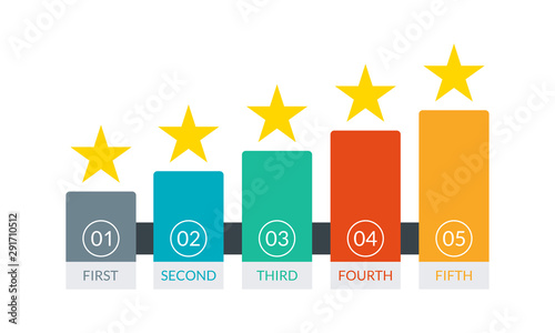 Star rating. Feedback concept. Bar chart graph with 5 stars for review, rate, rank design concept. Vector illustration.