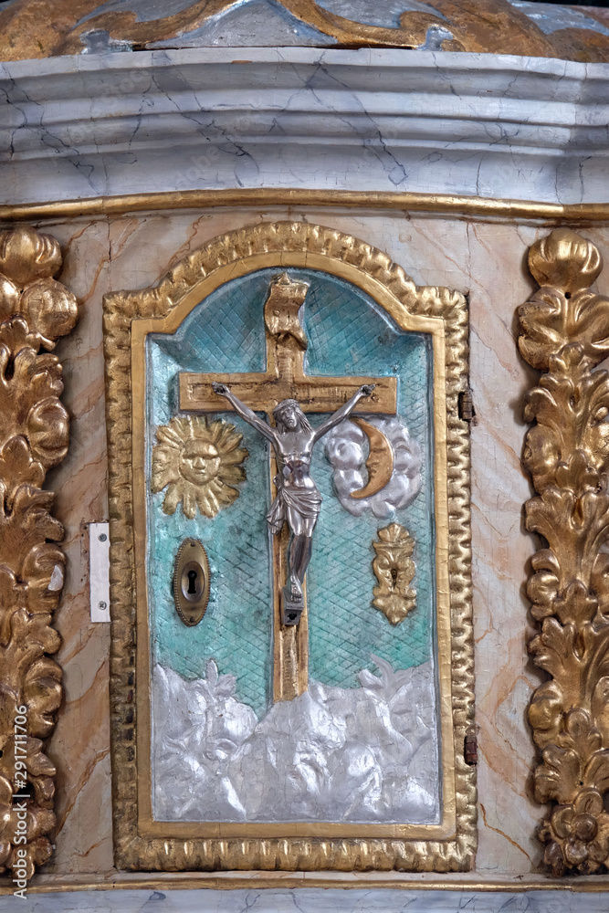 Door of Tabernacle on the main altar in the Church of Assumption of the Virgin Mary in Pokupsko, Croatia