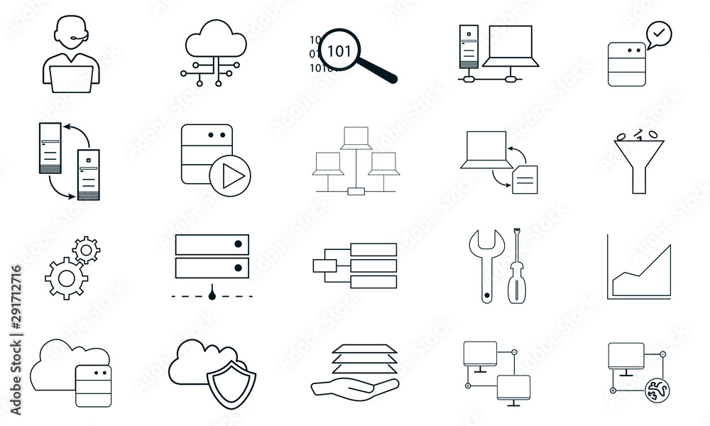 Database analytics icon set for data management and analysis Database analytics icon set for data management and analysis