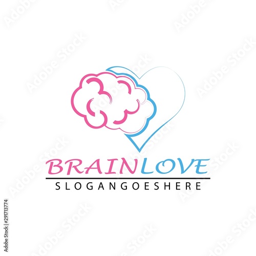 Creative brain and love shape logo design.