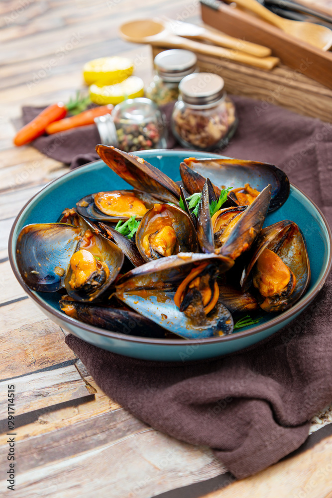 Italian Steamed Mussels cooked in Provencale style Italian Steamed Mussels cooked in Provencale style