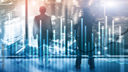 Wallpaper Mural Double exposure Economics growth diagrams on blurred background. Business and investment concept Torontodigital.ca