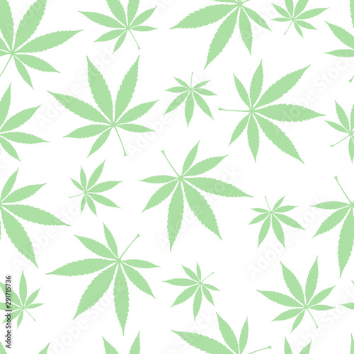 Seamless background. Cannabis leaves isolated on white background. Vector illustration of marijuana.