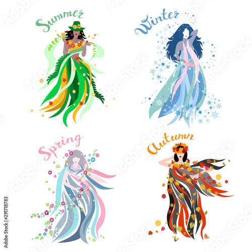 Four seasons like abstract girls in colorful clothing and titles.