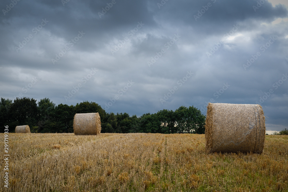 Hay Bales under dramatic sky in late summer Hay Bales under dramatic sky in late summer