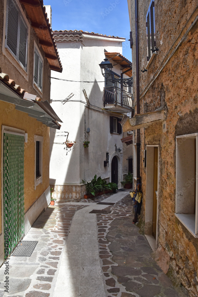A street among the old houses of a medieval village