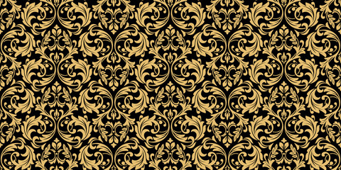 Handdoek met foto Zwart goud patronen Barok damastpatroon goud en zwart  © ELENA