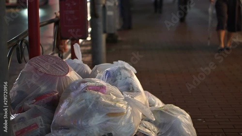 City trash urban on street side walk photo