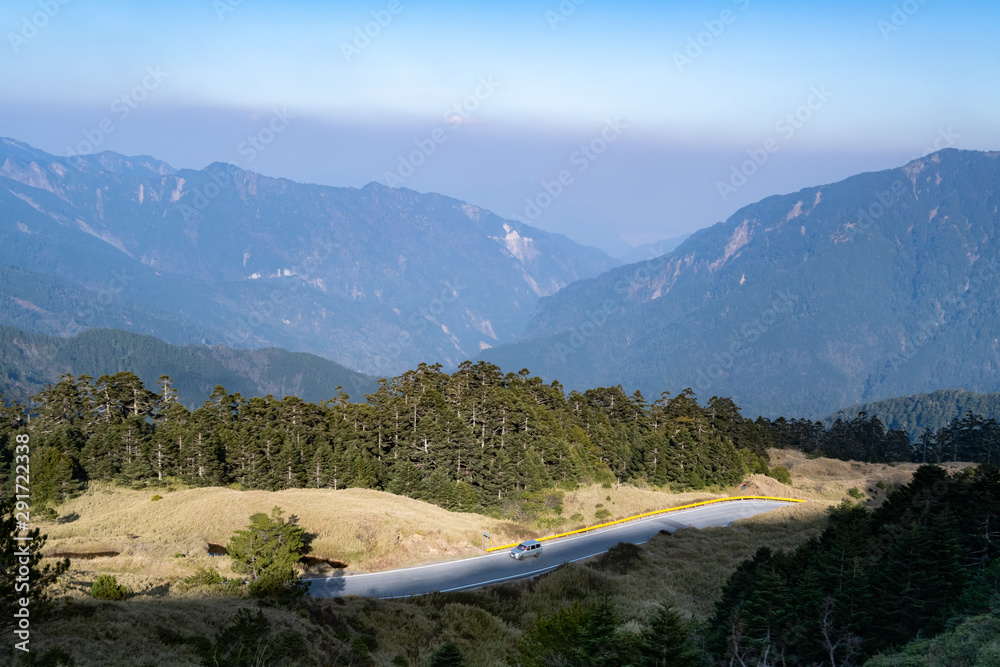 Beautiful landscape of mountain curvy road at Hehuashan, Taiwan