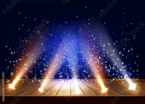 A theater stage with a magic light effect. Festival night show poster. Vector illustration