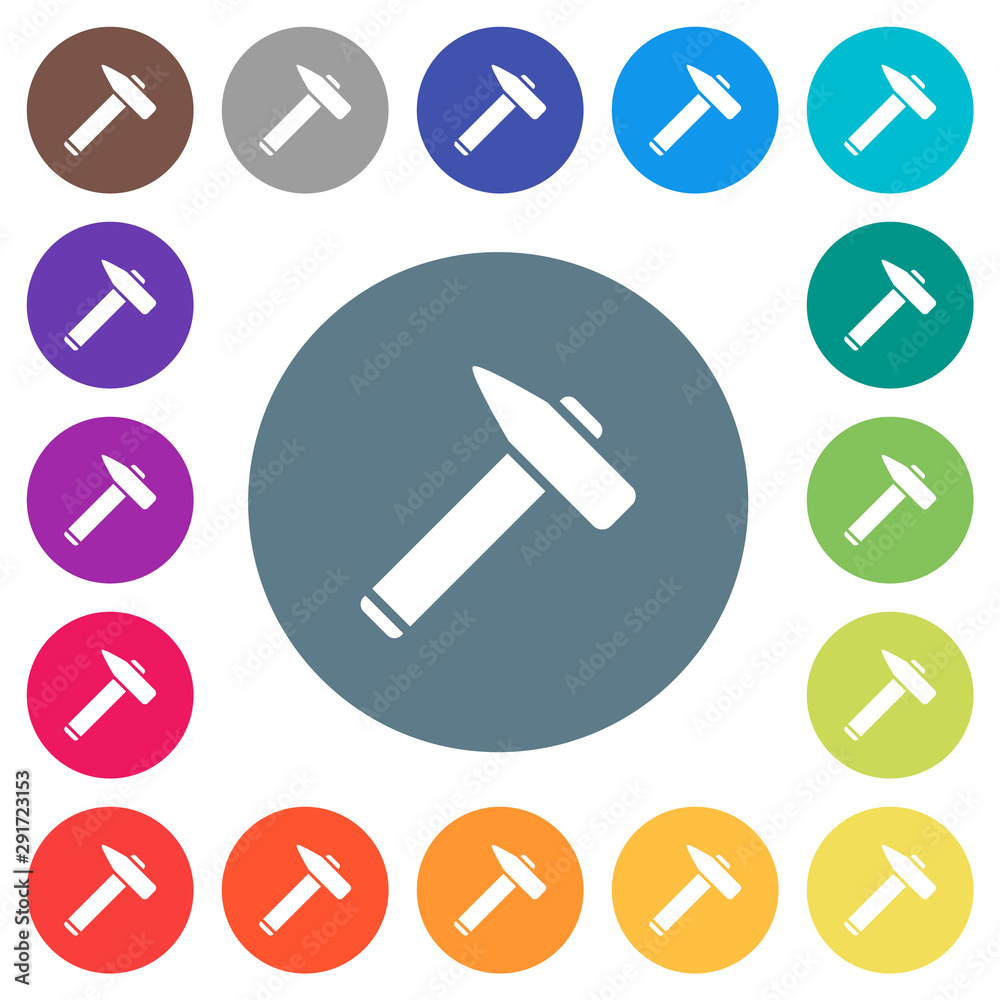 Old hammer flat white icons on round color backgrounds Old hammer flat white icons on round color backgrounds