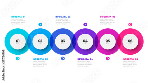 Business infographic template. Process chart concept with paper 6 steps, options and circles. Vector illustration.