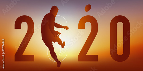 Carte de vœux 2020 sur le thème du sport, avec un joueur de rugby en pleine action, qui transforme un essais en tirant entre les poteaux